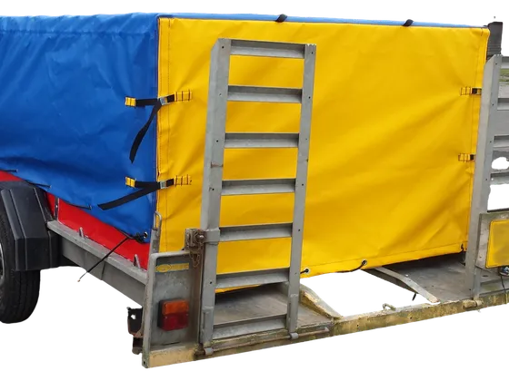 Blue and Yellow Trailer Cover with ratchet straps