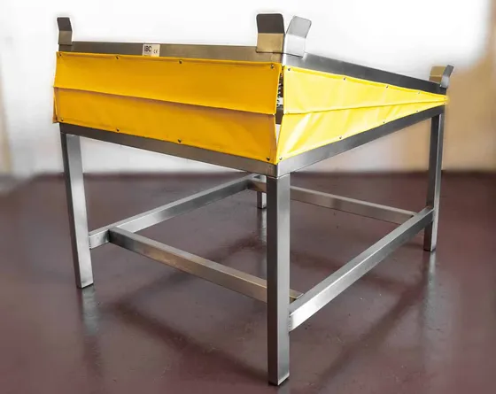 Yellow Cover on an IBC Tippers product to prevent spilling of liquids